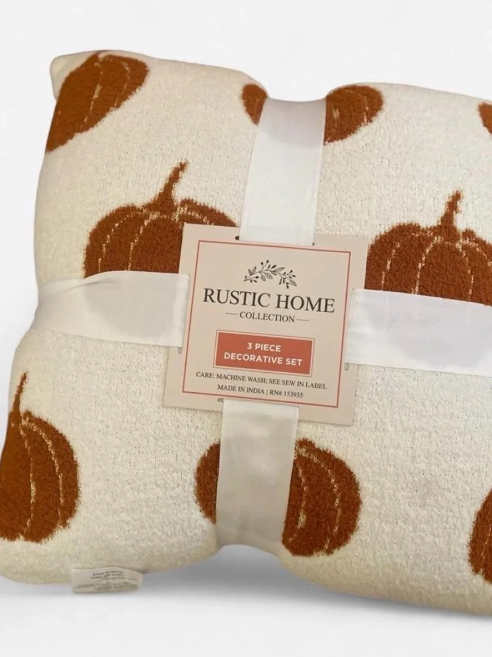 Rust Pumpkin Throw Pillow with Ivory Ribbon - Home Holiday